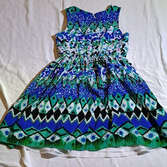 Emily West / Dress / Girls / Size 10 / Blue Black Geometric Design / Sleeveless - Picture 2 of 10